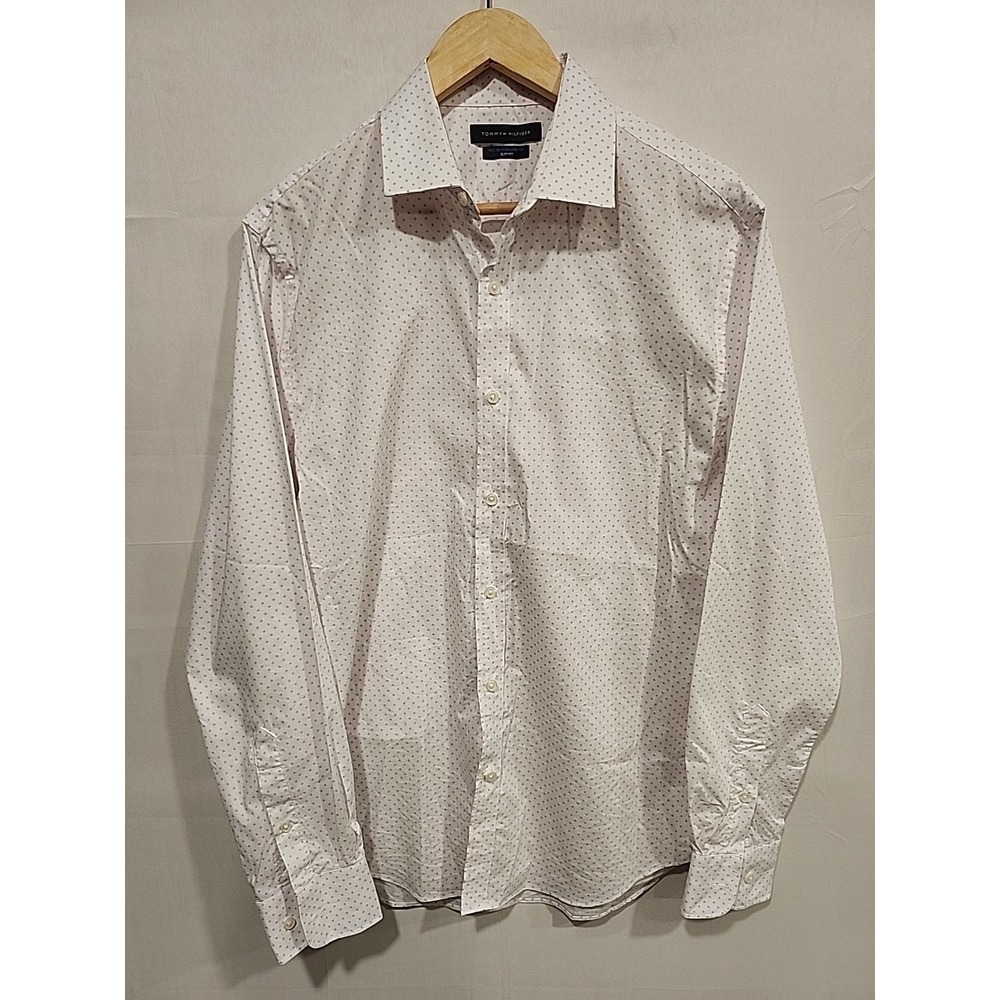 Tommy Hilfiger Shirt Mens L White‎ Button-up, All Season Stretch Slim Fit